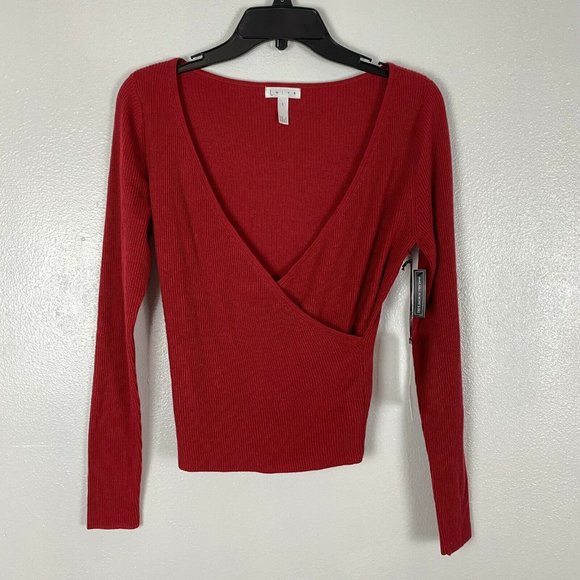 LEITH RIB WRAP SWEATER LONG SLEEVE TOP KNIT RED S - Picture 6 of 9